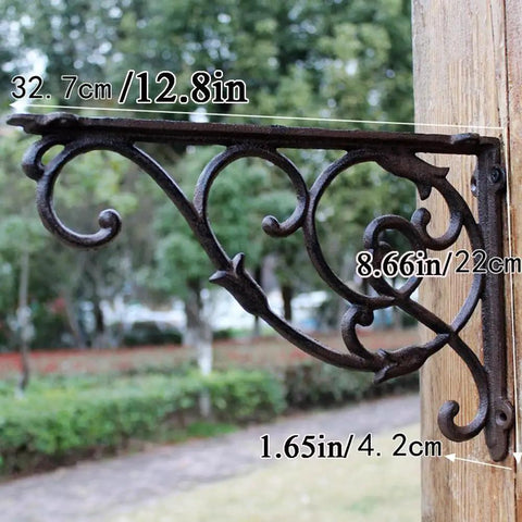 Hella Sturdy Rock Solid Cast Iron Wall Mounted Corner Support Brackets With A Killer Vintage Floral Design for corner shelving, 32.7cm.