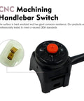 Close-up of Badass 2 Piece Motorcycle Handlebar Switch Kit 7/8 Inch, matte black with red horn button, designed for ATVs and bikes.