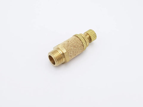 Heavy Duty Brass 1/8 Inch Male Npt Pneumatic Muffler Exhaust Throttle Air Filter side view with textured surface for industrial use.