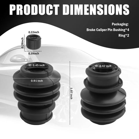 Product dimensions of 4 Pack Rubber Brake Caliper Pin Bushing Kit For Your Ride Dust Resistant Slide Pins Boots With Rings