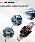 Road Ready 20 Amp 12 To 24 Volt Waterproof Automotive Circuit Breaker With Shop Tough Manual Reset Push Button Inline Fuse Protector displayed with vehicles.