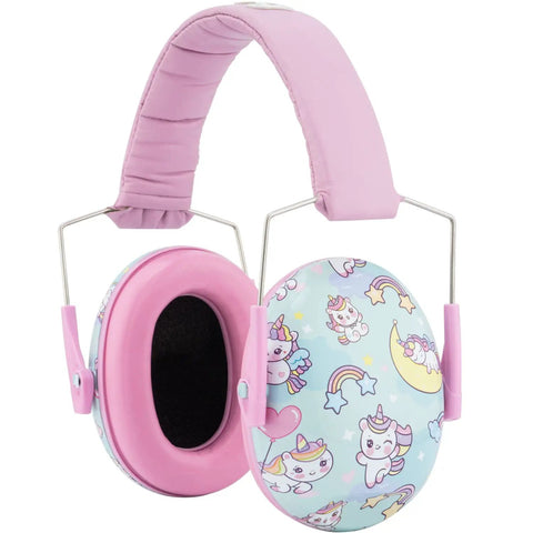 Unicorn themed kid friendly earmuffs for toddlers and kids 25 decibels of noise reduction lightweight adjustable foldable
