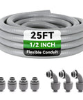 25 Ft Liquid Tight Conduit And Connector Kit With One Half Inch Flexible Non Metallic Electrical Conduit And Four Straight And Three 90 Degree Fittings Included For Easy Wire Pulling Antioxidant PVC Rust Resistant