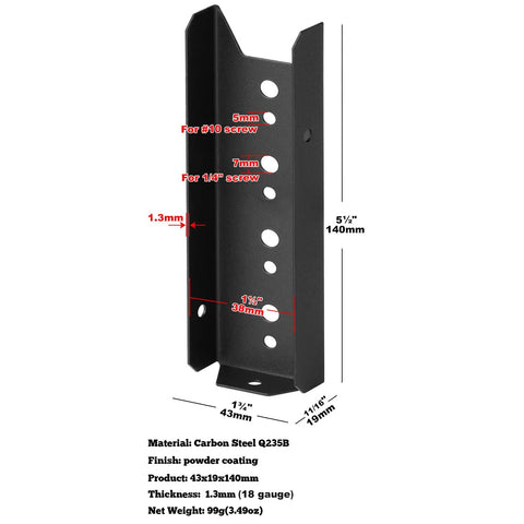 20 Pack Heavy Duty 2x6 Fence Brackets For Wood Rail And Deck Rail Posts, Post Mount Connectors, 18 Gauge Steel, Black Powder Coated, Fits 2x6 Lumber For Easy DIY