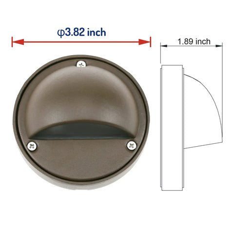 Dimensions of Low Voltage 2W G4 LED Deck Lights With Replaceable Bulb 3000K 180 Lumen Bronze Aluminum Outdoor Landscape Pathway