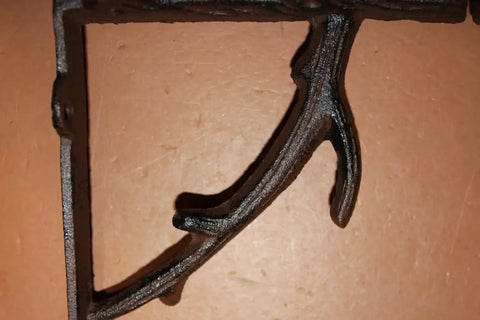 Close-up of Tree Branch Themed Shelf Bracket from Set Of Six, Heavy Duty Rustic Steel Supports For Open Shelves