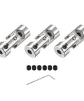 Three Pack 3.17mm to 4mm Rotatable Universal Shaft U Joint Coupler for Motors, 3D Printers, and CNC Machines Easy DIY Hex Shaft Connector for Robotics and DIY Projects, nickel-coated iron