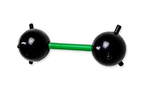 Two black spheres connected by a green flexible bond, part of the Hands On Large Molecular Model Kit For Organic And Inorganic Chemistry.