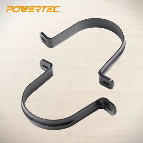 4 Inch Dust Collection Hose and Pipe Hanger Set With Mounting Screws 5 Pack for Wall Mounting, black metal brackets front view