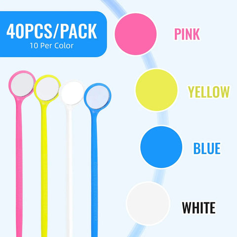 Disposable Dental Inspection Mirrors 40 Count With Anti Fog 6.3 Inch Handles Mouth Mirror For Teeth Check Oral Care Tools For Dentist Household And Home Use Four Color Set, pink yellow white blue