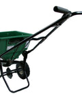 50Lb Push Spreader With Enclosed Gearbox And Powder Coated Steel Frame, walk behind, green hopper, durable tires for smooth spreading
