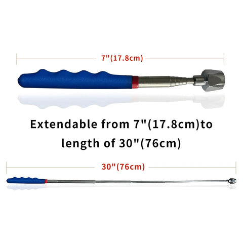 Telescoping Magnetic Pickup Tool With 25 Lb Pull Extends From 7 In To 30 In Stainless Steel Body With Non Slip Cushioned Handle For Reaching Tight Gaps And Retrieving Nails Screws Bolts And Metal Parts