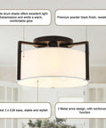 Six Light Chandelier Modern Industrial Ceiling Pendant with black metal frame and drum shade in ceiling view.