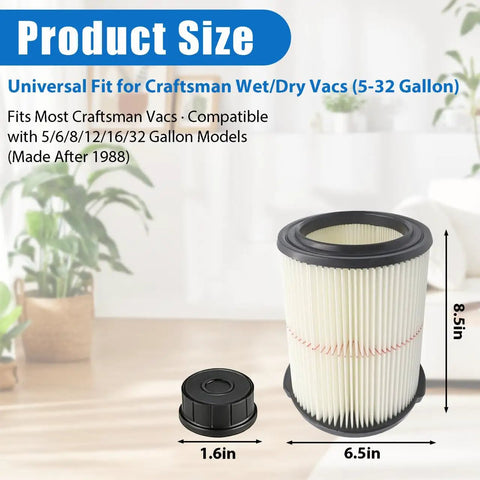 1 Pack Wet Dry Cartridge Filter Replacement For Vacuum Fits 9 17816 And Most 5 To 32 Gallon And Larger Vacs Easy Installation