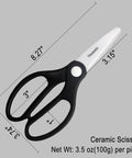 Hella Sharp 8.27 Inch Zirconia Ceramic Kitchen Scissors With Insulated Rustproof Blades And Non Magnetic Handle side view with measurements.