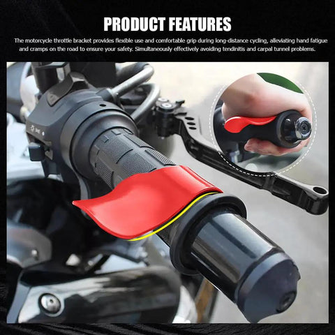 Close-up of Heavy Duty Motorcycle Cruise Control Throttle Assist Grip For 7/8 Inch Bars, red non-slip grip on motorcycle handlebar.