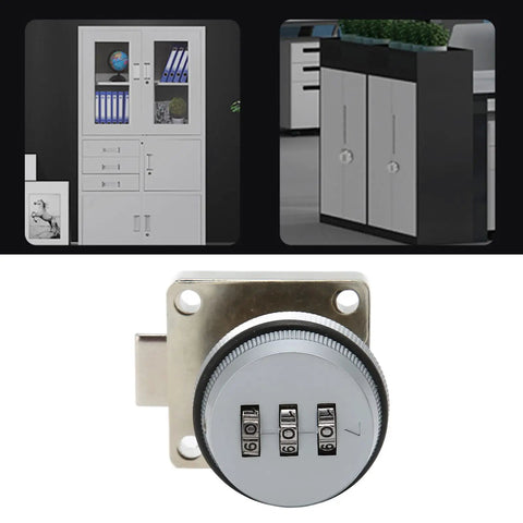 Keyless Combination Cam Lock With Password Security for drawers cabinets lockers in zinc alloy, showing lock dial and metal finish