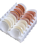 Six Piece Clear Plastic Bra Storage Box With Dividers For Wardrobe Closet Drawer Organization To Keep Lingerie Lineup Hella Neat And Shielded From Deformation A Straight Up Must Have Staple with white dividers and various bra colors neatly organized.