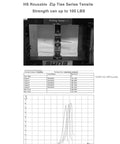 Graph and table showing tensile strength test for Reusable Zip Ties Assorted 6 Inch 8 Inch 10 Inch Pack Of 200 Nylon Cable Ties.