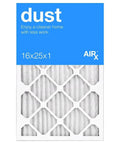 Image of Pleated Furnace Filter 16x25x1 MERV 8 Replacement That Keeps Lint Pollen Dust And Debris Out Six Pack packaging.