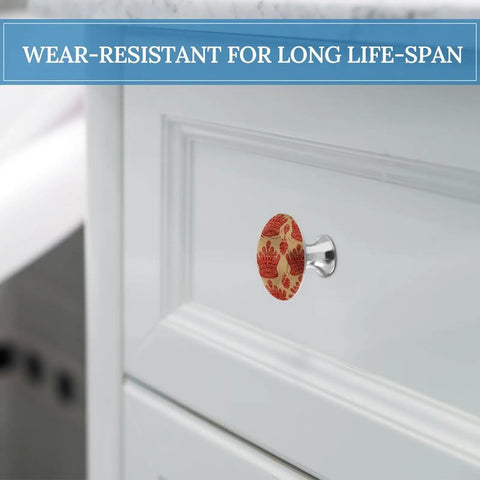 Slick Round Stainless Steel Cabinet Knobs With Screws 2 Pack Red Crown Drawer Pull Handles For Kitchen Cabinets Closets Dressers And Vanities Modern Cupboard Door Hardware installed on a white cabinet surface.