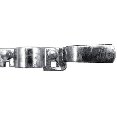 Heavy Duty Galvanized Chain Link Fork Latch With Padlock Hole For 1-7/8 Inch Gate Frame and 4 Inch Fence Post side view.