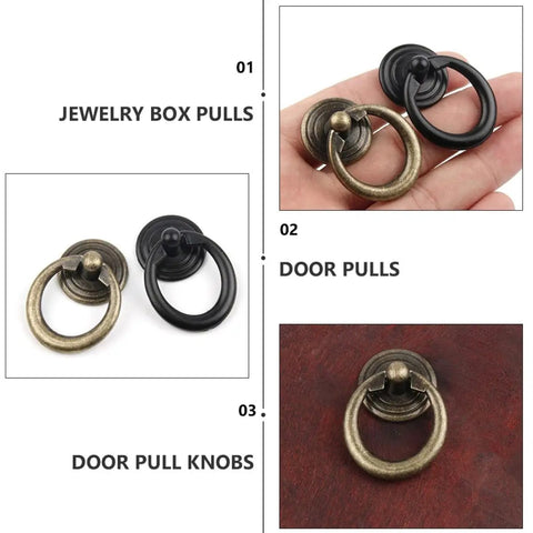 Zinc Alloy Round Cabinet Pulls And Jewelry Box Drawer Knobs European Style Retro Door Handles for dressers and cupboards, black and bronze