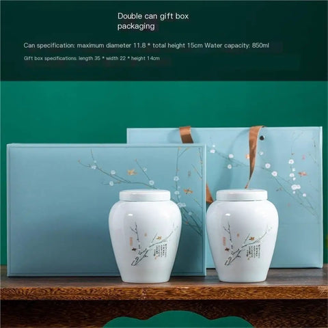 Vintage Ceramic Sealed Storage Jars Double Set For Storing Loose Tea Coffee Beans Spices Sugar And Herbs Fresh Big Time Your Pantry Deserves Straight Fire in a gift box on wooden surface.