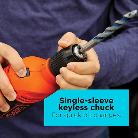 Person adjusting 6.5 Amp Hammer Drill With 1/2 Inch Chuck Two Mode Hammer Or Drill, focus on keyless chuck mechanism.