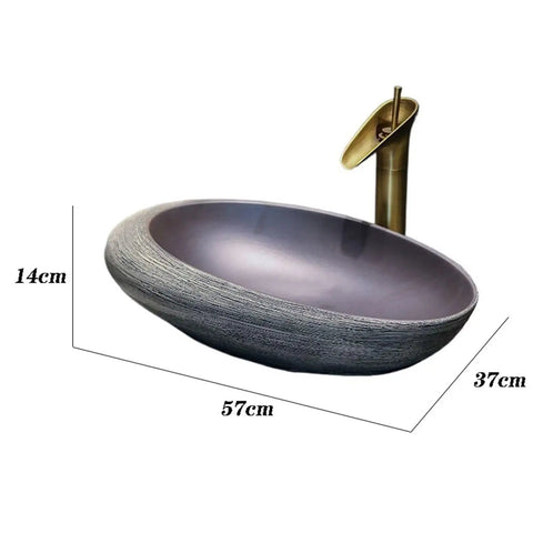 USZWBY Vanity Sink Basin High-Grade Retro Bathroom Sinks ceramic sink, oval design, 57cm x 37cm x 14cm, with gold faucet.