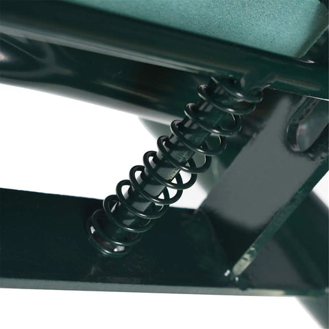 Close-up of steel spring mechanism on Foldable Garden Kneeler And Seat With Soft Cushion, showing durable heavy duty frame detail.