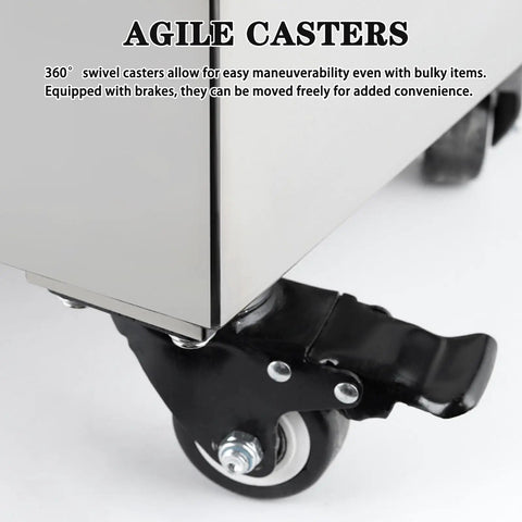 Heavy Duty Commercial Deep Fryer Oil Filter Cart With 30 Liter Capacity Tank And Rapid 30 Liters Per Minute Filtration Speed close-up of caster wheel.