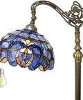 Tiffany Style Floor Lamp With Blue Purple Cloud Stained Glass Arched Gooseneck 64 Inch Tall Corner Standing Reading Light