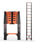 Telescoping Aluminum Ladder 12.5 Feet, Heavy Duty Extension Ladder With 330 Lb Capacity shown collapsed and fully extended.