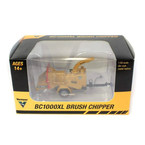 Vermeer BC1000XL Wood Chipper Scale Model 1/50 Die Cast VMR003 in display box with clear view of dual rear wheels