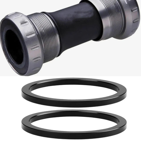 4 Pack 2.5mm Bottom Bracket Spacers 35.1x40x2.5mm Black Aluminum For Shimano Hollowtech II SRAM GXP shown with crankset detail