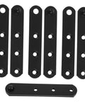 Seven black stainless steel hidden hinge plates with mounting holes for doors/windows