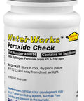 50 Pack Hydrogen Peroxide Test Strips For Pool Spa And Tap Water 0 To 100 Ppm Range in white bottle with label.