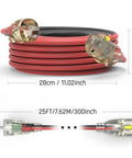 Heavy Duty Outdoor Extension Cord 25 Ft 14/3 Gauge Waterproof with Locking LED Plugs, coiled with dimensions