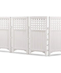 4-Panel Outdoor Screen Enclosure Freestanding Wicker Resin Privacy Screen With Reversible Hinged Panels for backyard use, white
