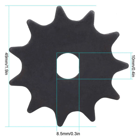 Beefy 11 Tooth Steel Sprocket For 410 Type H Holes 11T Bicycle Drive Gear For 1020 High Speed Motor Heavy Duty Construction Durable Easy Fit Long Life Performance, 49mm, 10x8.5mm