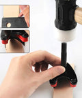 Pro Grade Belt End Cutter Punch Set V Type Leather Tool Kit cutting leather strap with black and red V-shaped punch, hand holding tool