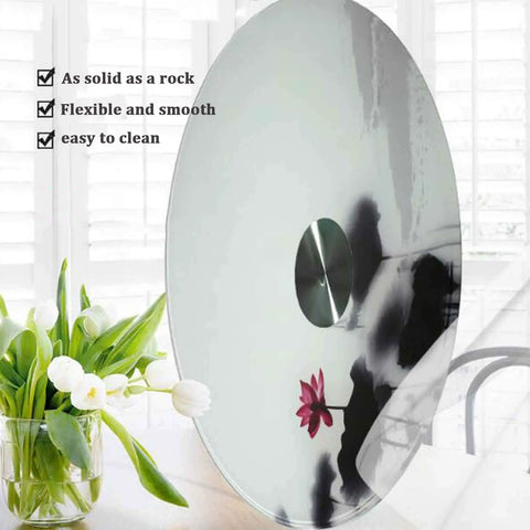 Tempered Glass Lazy Susan Rotating Turntable For Dining Table Big 31.5 Inch Round Party Ready Serving Tray with floral reflection