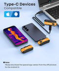 P1 Thermal Imaging Camera For USB C Phones And Tablets Works With Android And iPhone Orange Color With Extended 19 Inch Cable For No Fuss Field Heat Mapping And Quick Smartphone Setup, USB-C phone connected