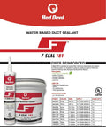 F-Seal 181 Fiber Reinforced Water Based Duct Sealant White 1 Gallon For Metal Fiberglass And Flexible Ducts Leak Free HVAC Sealant UL 181 A M B M Certified Indoor Outdoor Durability product display with container and tube.