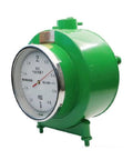 Heavy Duty Water Flow Meter And Wet Gas Sensor For Industrial Volume Tracking Plus RV Water Heater With Dead Simple Interface And Legit Precision Readings Built Tough, green gauge with dial.