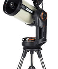 Evolution 8 EdgeHD Schmidt Cassegrain Telescope With StartSense And StarBright XLT Coatings on tripod showing front view.