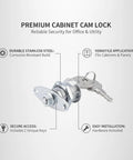 Stainless Steel Cam Lock Replacement With 2 Keys For Beefed Up Secure Storage Fits Standard File Cabinets And Mailboxes