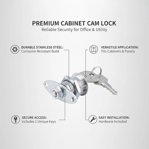 Stainless Steel Cam Lock Replacement With 2 Keys For Beefed Up Secure Storage Fits Standard File Cabinets And Mailboxes
