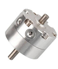 Top Shelf Rotary Pneumatic Cylinder With Rock Solid 30mm Bore And Smooth 180 Degree Swing Angle For Dead On Precision Indexing and No Sweat Component Orientation In Rapid Automated Assembly Lines, aluminum body with ports.